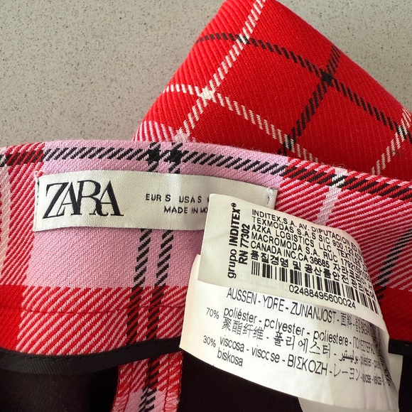 Zara New Red and Pink Plaid Pencil Skirt - Picture 5 of 6